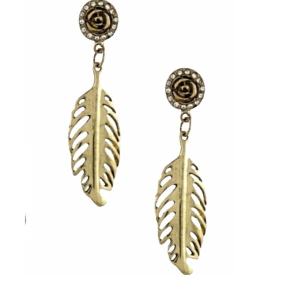 2 FOR $5 SALE New Antique Rose Feather Drop Earrings 2 Inches - Picture 1 of 9